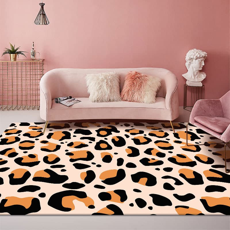 Feminine leopard print decorative rug for living room, water-absorbent, easy to care for, premium feel sofa blanket, home use bedside rug