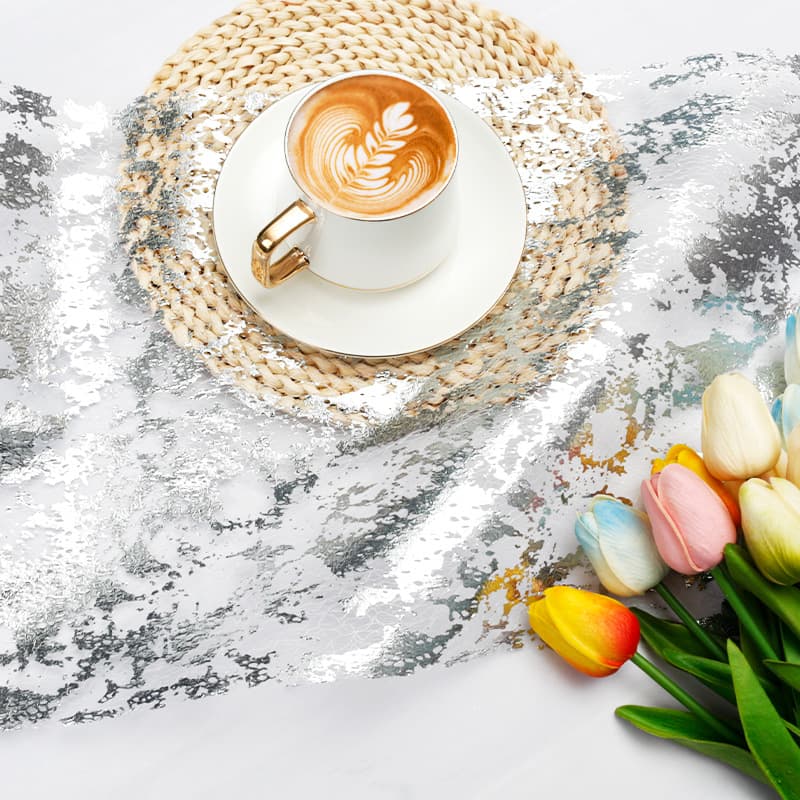 Cross-border special for hot stamping gold foil silver foil table runner polyester mesh table decoration background decoration materials wedding atmosphere layout gifts