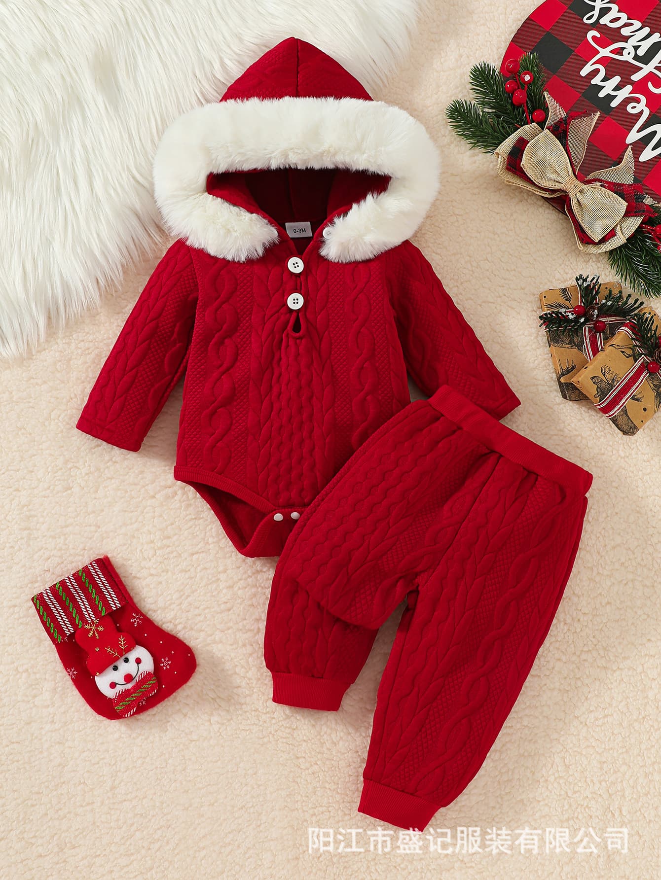 Cross-border E-commerce for Amazon Temu Baby Newborn Tiktok Winter Hooded Romper 2-Piece Set