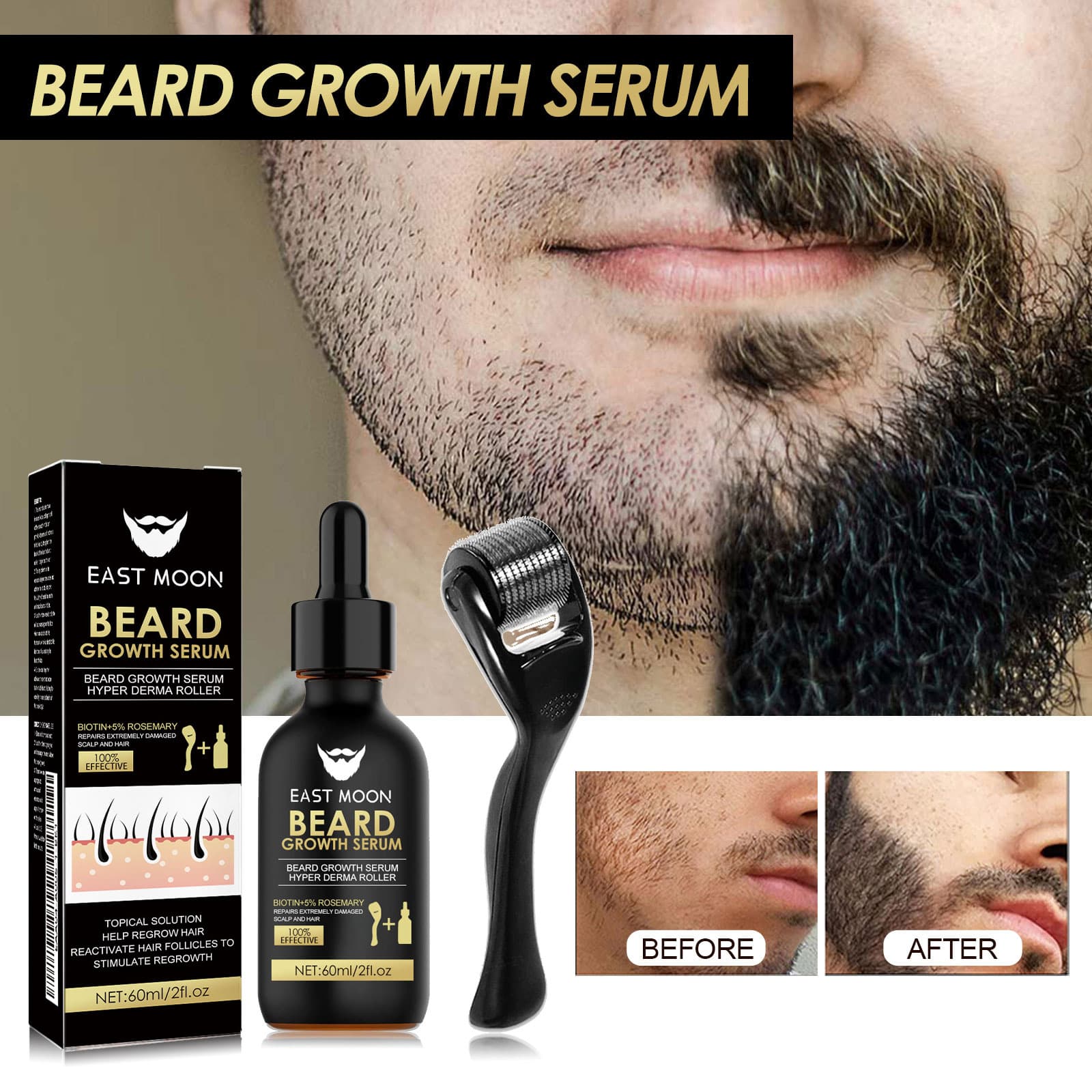 East Moon Beard Care Essential Set Men's Facial Hair Nourishment and Beard Care