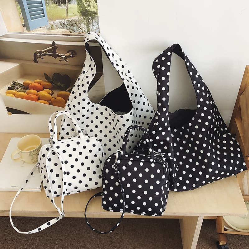 Korean Style Cross-Border Hot Selling Women's New Canvas Polka Dot Shoulder Bag Crossbody Bag Simple Fashion Versatile Daily Commute