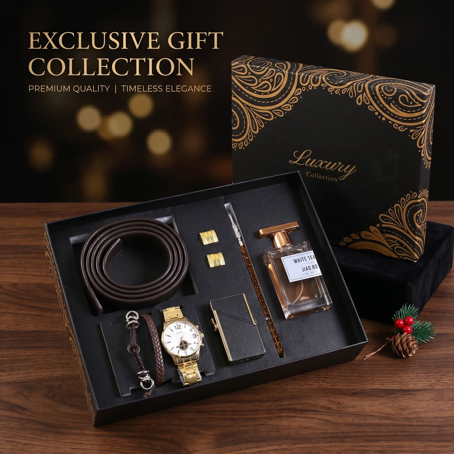 Valentine's Day Men's Light Luxury Gift Box Wallet Watch Perfume Gift Box Set for Boyfriend and Dad Christmas Gift