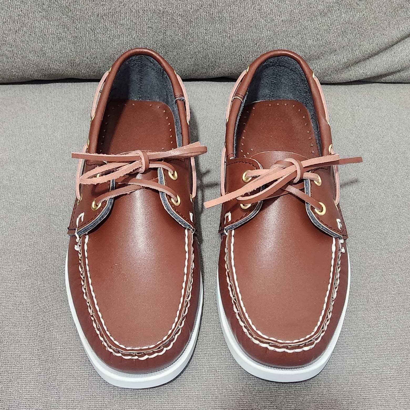 Handcrafted Leather Boat Shoes for Export, Non-SEBAGO, Cowhide Leather, Safety Anti-Slip, Korean Style Leather Shoes