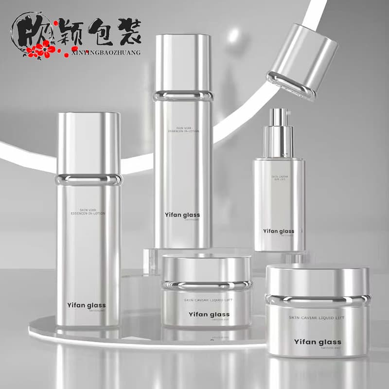 Factory Stock Cosmetic Flat Shape Water Lotion Skincare Set 40-120ml Lotion Bottle 30g 50g Cream Jar