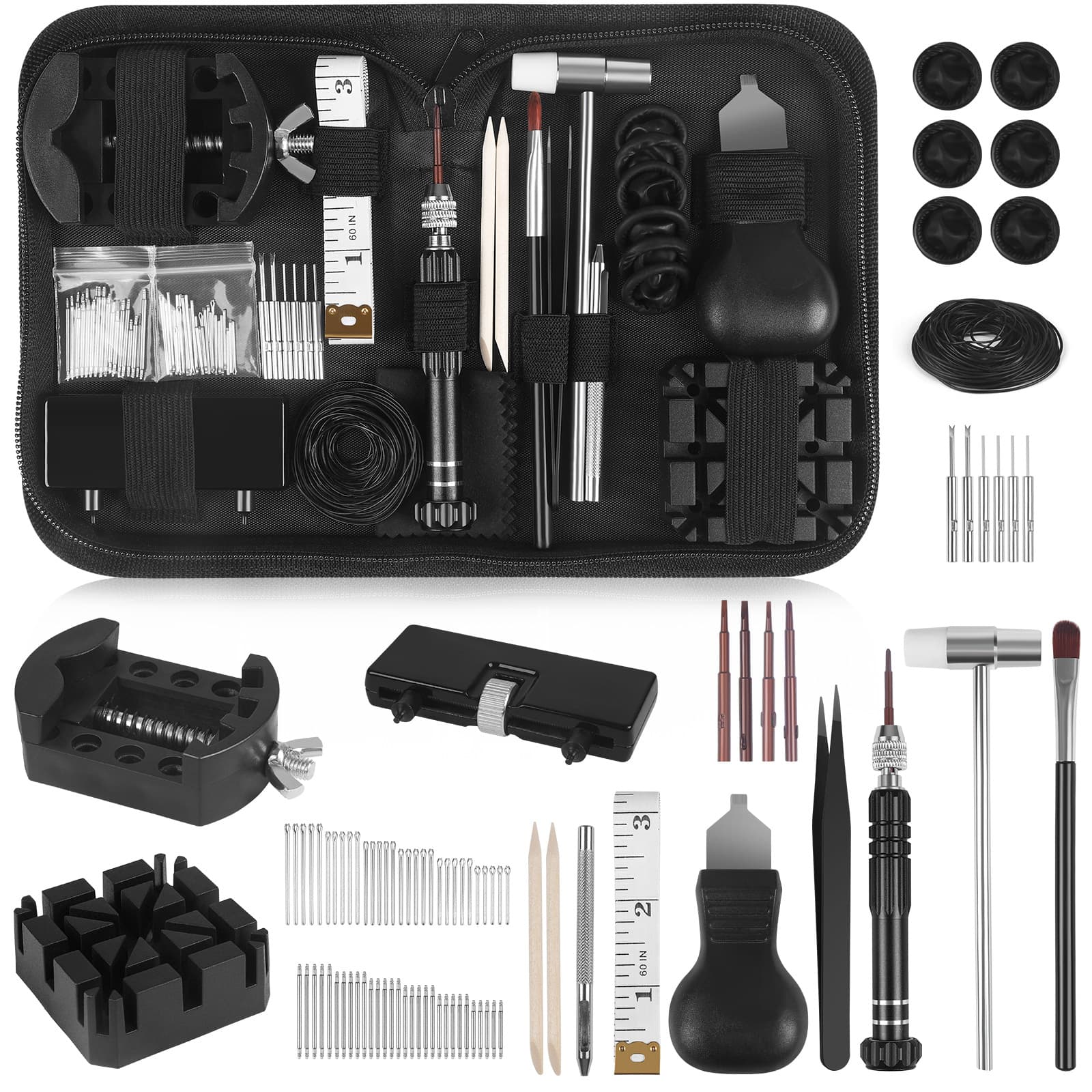 Watch Repair Tool Set, 145-Piece Set, Tool Set for Removing and Replacing Watch Straps and Batteries, with Waterproof Ring