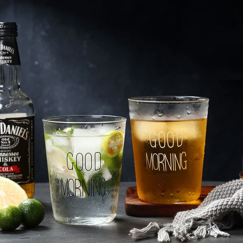 GOOD MORNING Letter Cup GOOD MORNING High Temperature Resistant Glass Juice Cup Cocktail Whiskey Glass