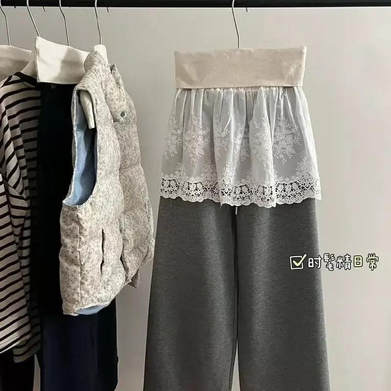 Lace Trim Petticoat Skirt for Women Layered Fall/Winter New Style Elastic Waist Half Skirt Hip-Covering Slimming Versatile A-Line Skirt