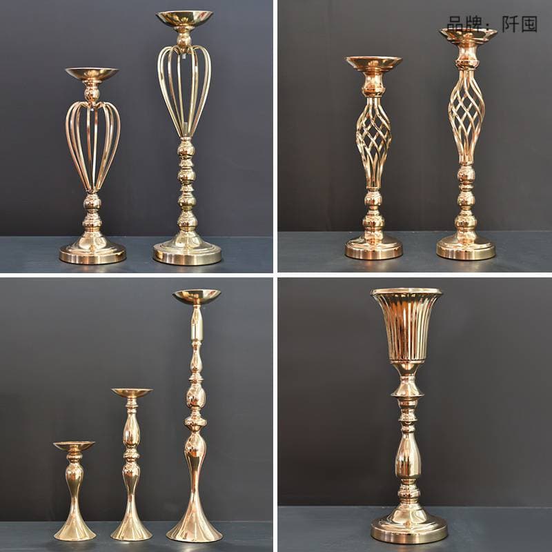 Wedding Decoration Hotel Table Vase European Gold Iron Crown Flower Vessel Main Table Stand Sign-in Table Ornament