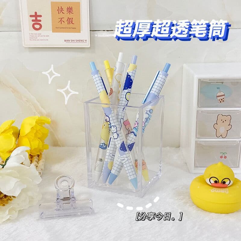 Transparent Acrylic Pen Holder Student Stationery Organizer Box Simple Unique Desktop Miscellaneous Storage Box