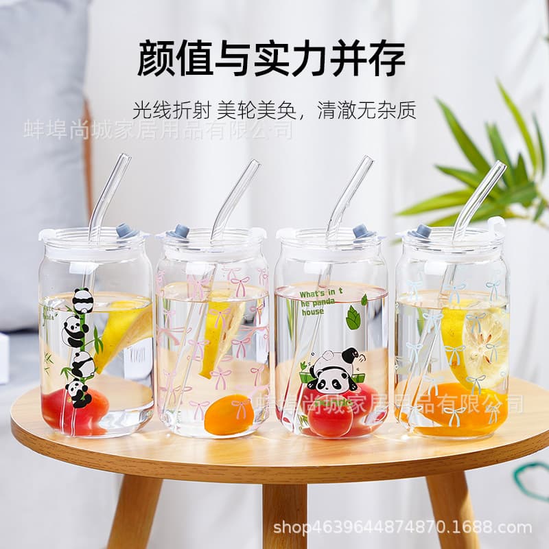 Ins Style Girl Bow Designer Cola Can Large Capacity High Temperature Resistant Juice Coffee Straw Glass Cup