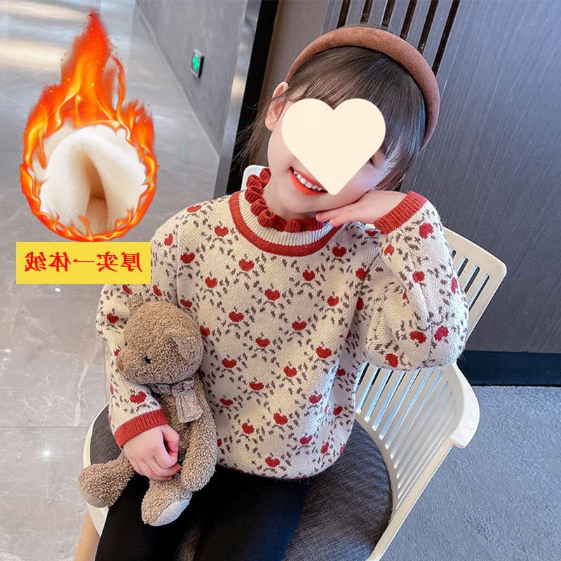 Girls' Sweater New Fall Winter Style Fashionable Baby Kids Knit Top with Fleece Lining