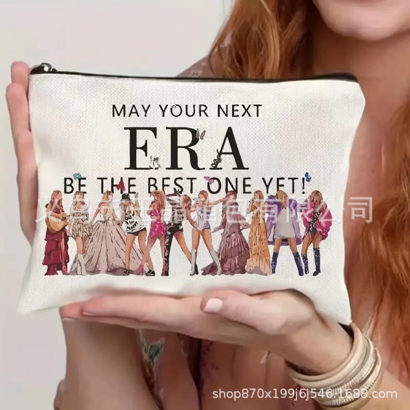 Cross-border Amazon popular Taylor Swift pattern waterproof linen polyester double-sided printed cosmetic bag zipper