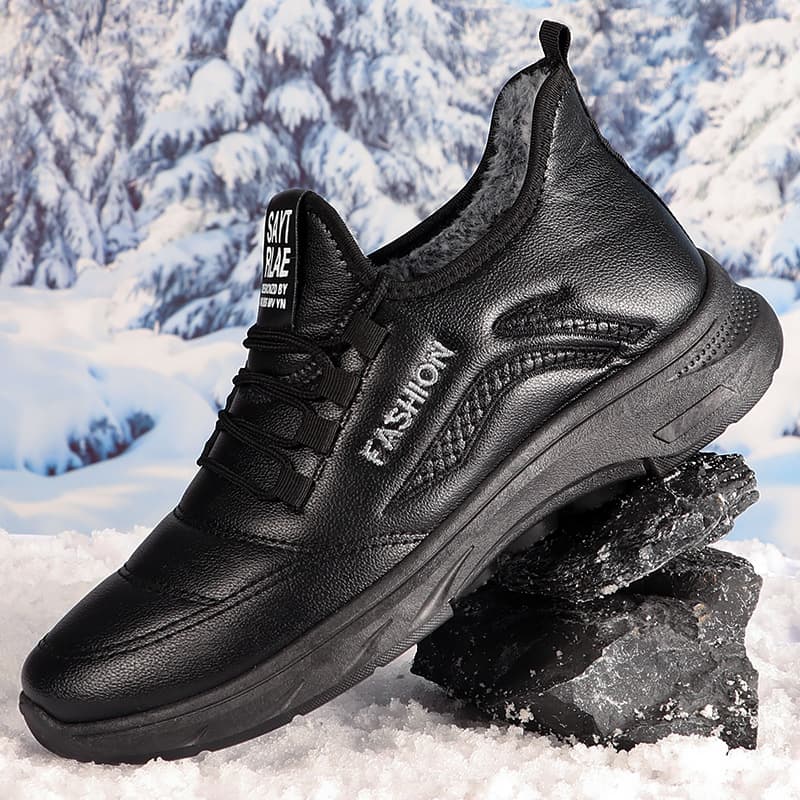 Winter Elderly Polyurethane Big Warm Boots Thick Warm Men's Northeast Waterproof Leather Snow Boots