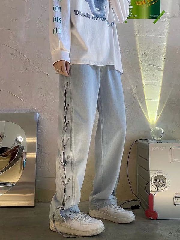 American Vibe Style High Street Ins Fashion Brand Spring Autumn Jeans Men Loose Straight Oversize Wide Leg Pants