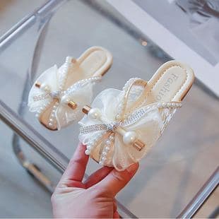 2025 Summer New Style Girls Sandals Lace Breathable Open-Toe Half Slippers Trendy TikTok Soft Bottom Korean Princess Shoes