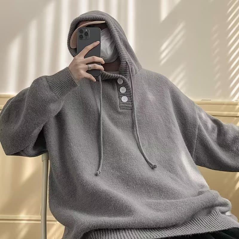 Hooded Sweater for Men Spring Autumn Japanese Retro Casual Jacket Fashionable Hooded Knit Sweatshirt Heavyweight