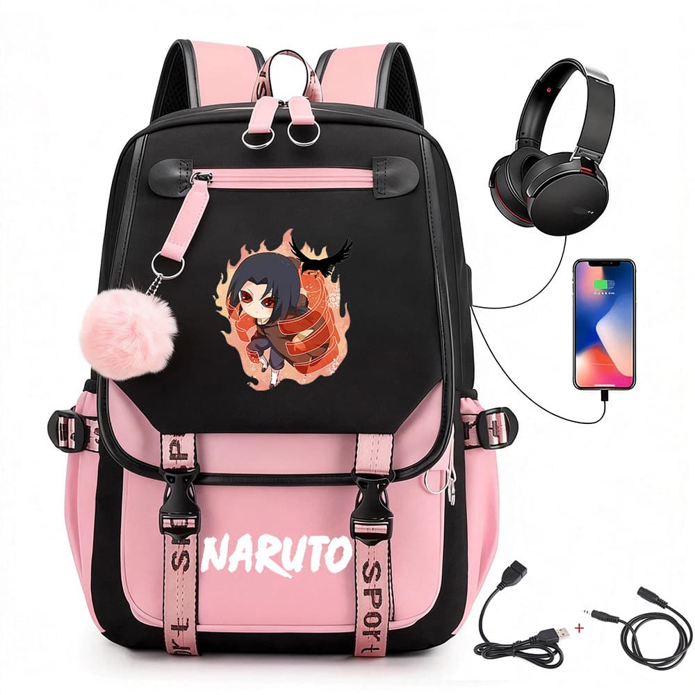 Cross-border Naruto backpack USB fan backpack student teenager fashion cartoon campus travel school bag
