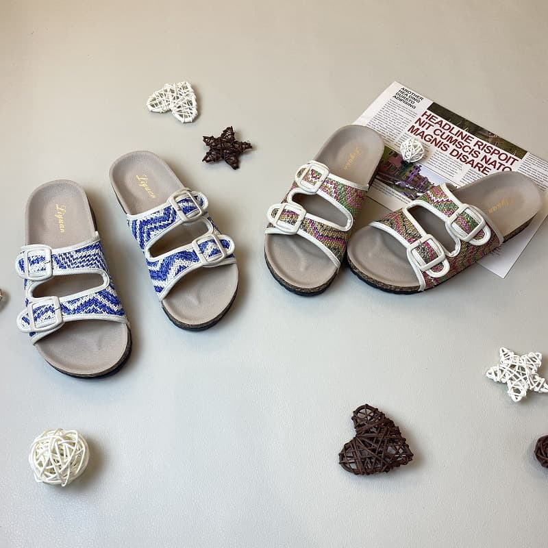 2023 Spring/Summer Cross-Border New Slippers Fashion PP Straw Sandals Women Outdoor Forest Style Cork Sandals
