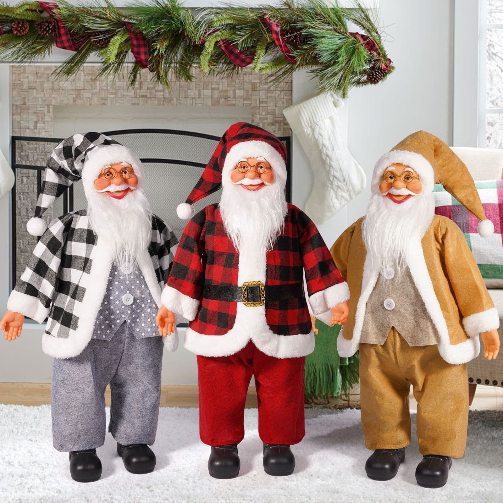 Cross-Border Christmas 24-Inch Standing Santa Claus Creative Realistic Christmas Decoration Supplies Christmas Figurine Cloth