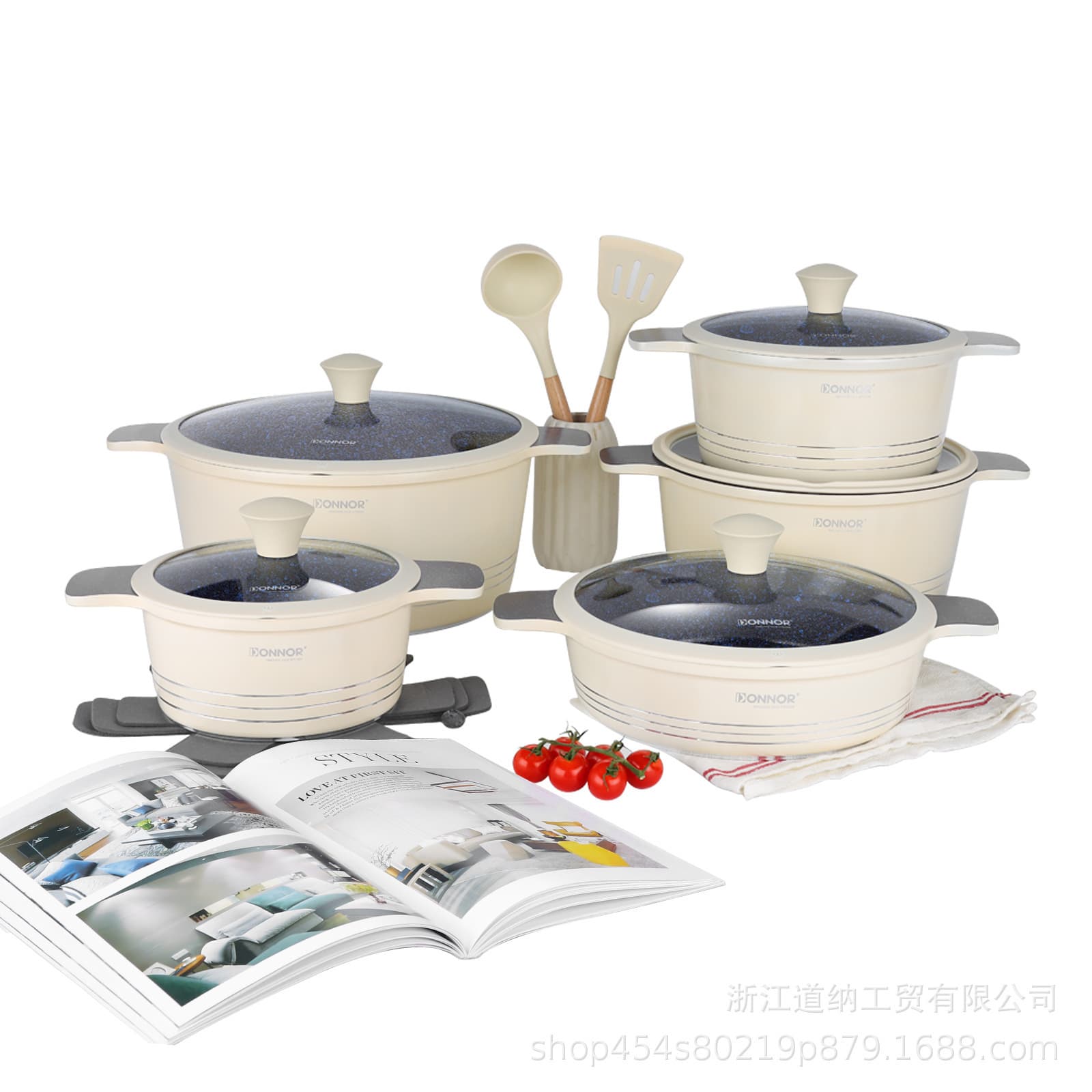 Donnor Huai Li 15pcs Cookware Set Die-Cast Non-Stick Soup Pot