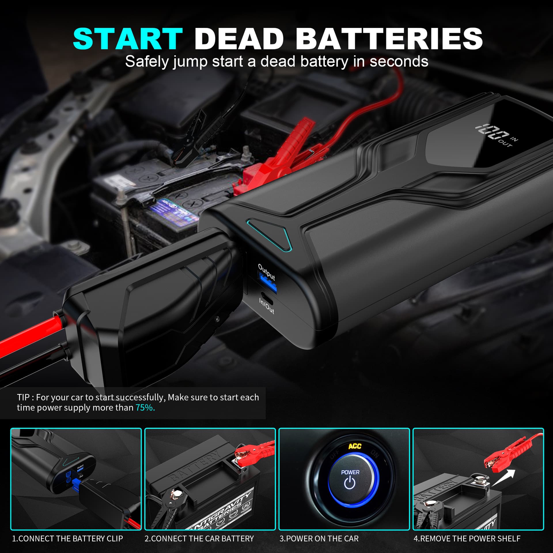 Car Emergency Starting Power Supply 12V One-Touch Start Solves the Problem of Battery Drain, Direct from the Source Factory, Supports Customization
