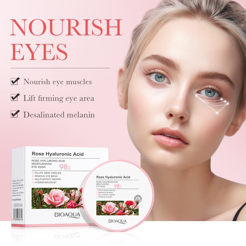 Cross-Border Rose Hyaluronic Acid Moisturizing Eye Mask 60Pcs/30Pairs Bioaoua Foreign Trade Skin Care Products Wholesale