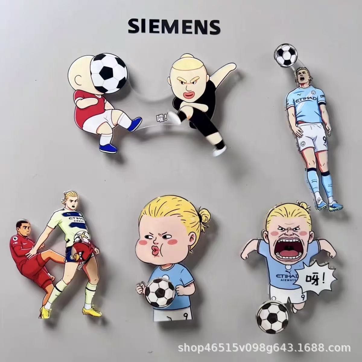 Funny Haaland rotating refrigerator magnet with famous football scenes magnetically attracting fans and surrounding creative decorations as gifts for friends