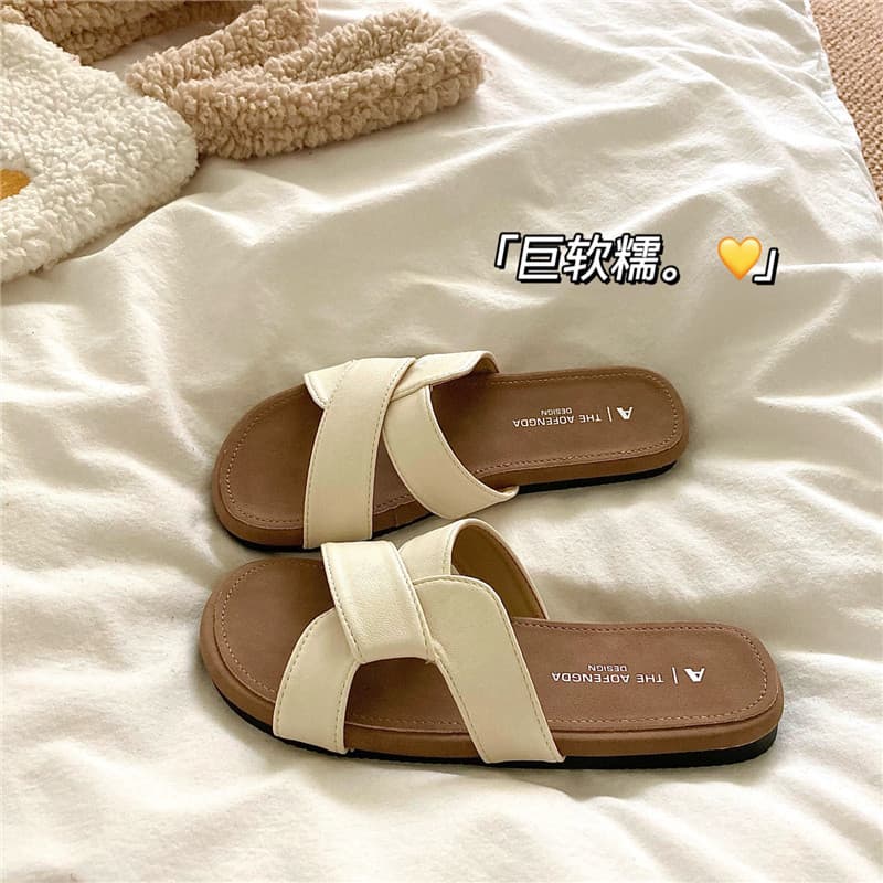 Top-Grain Leather! Premium Textured Twisted Cross Strap Slippers for Women, Soft Outdoor Summer Ins Beach Sandals