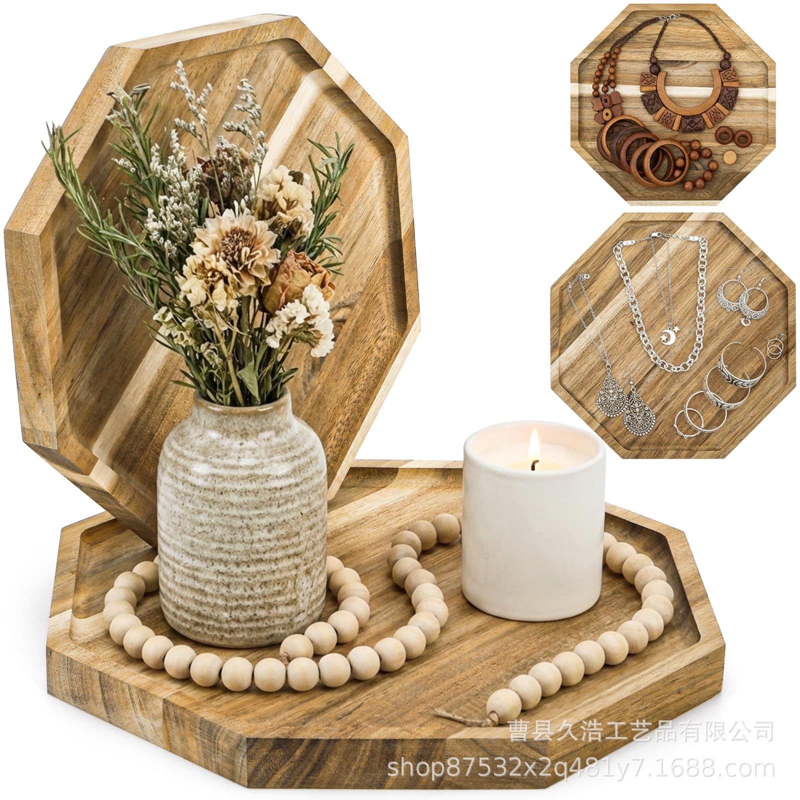Cross-Border New Model Wooden Octagonal Desktop Storage Tray for Home Use, Perfume and Aromatherapy Display Decoration Tray
