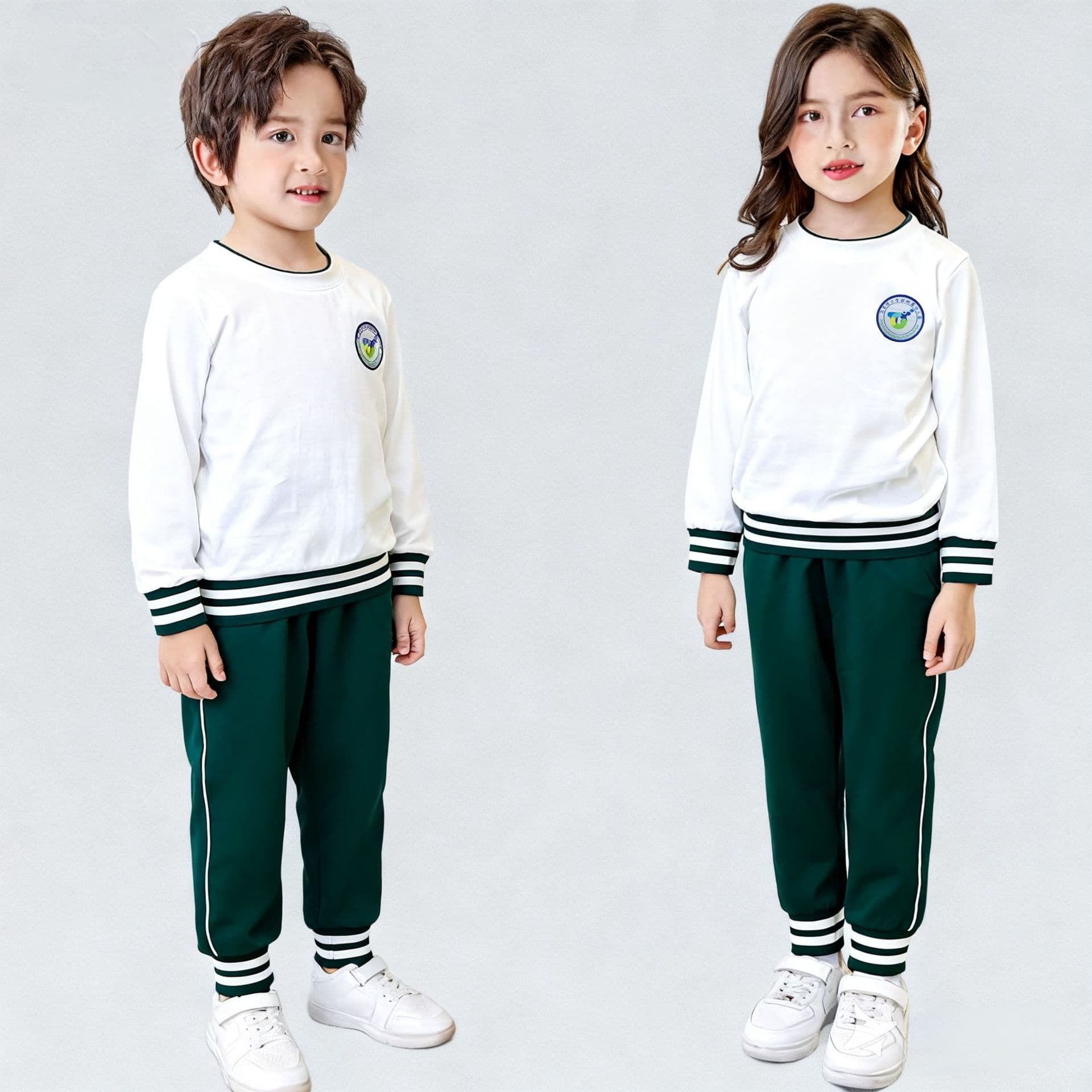 Children's spring/autumn round neck pullover fashion casual sweatsuit set, customizable school/kindergarten/class uniforms