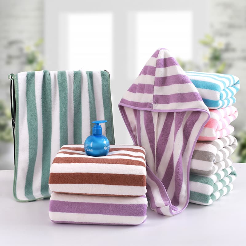 Japanese Style Coral Fleece Bath Towel Household Absorbent Soft Face Towel Striped Bath Towel Quick-Dry Non-Shedding Hair Towel