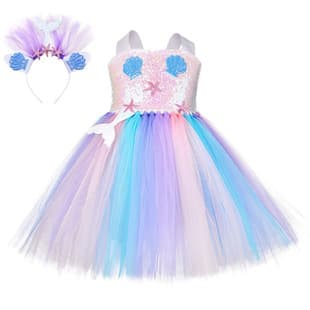 Popular European and American Princess Dress Mermaid Dress with Headpiece Children's Holiday Performance Costume Girls Dress