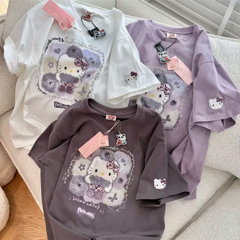 Pandawark Panda Paper Bag Home Soft Cute Hello Kitty Student Cute Girl Bi Into Pure Cotton T-Shirt Top