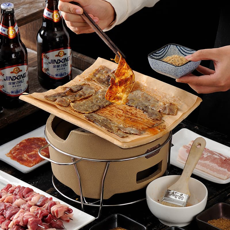 Traditional Charcoal Grill with Tile Design, Outdoor Clay Pot BBQ Stove, Earthenware Hot Pot Cooking Furnace