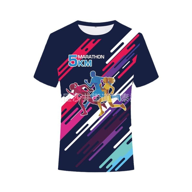 Summer New Men's Round Neck Short Sleeve T-Shirt Marathon Running Figure 3D Digital Print Design