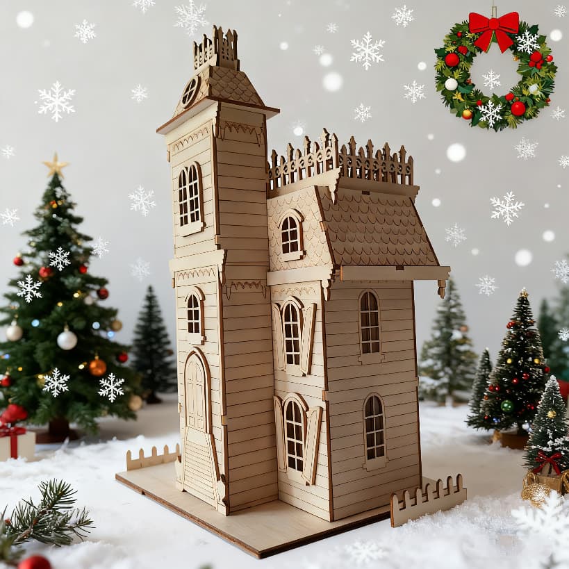 Christmas Decoration Lighted Small Wooden House LED Wooden Christmas Cottage Christmas Desktop Ornament
