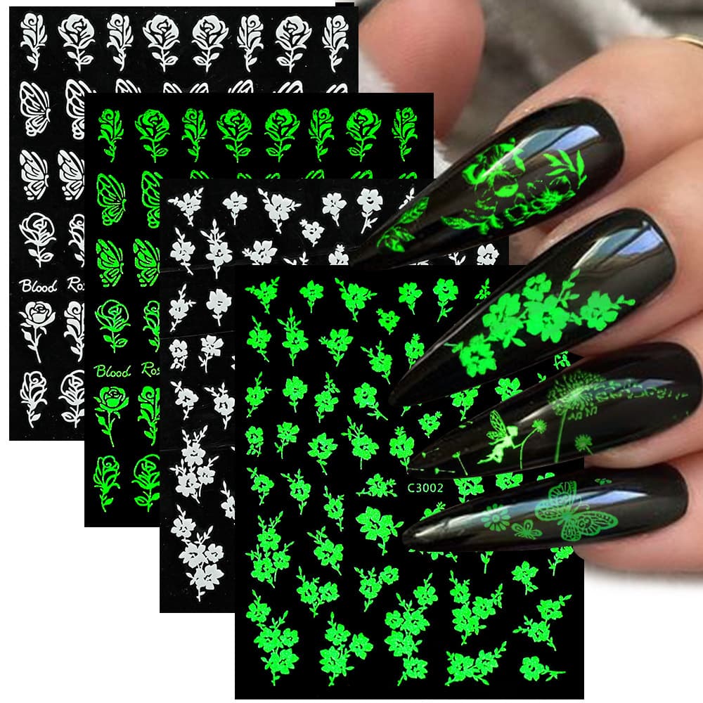 Cross-border new nail art stickers ins small flower butterfly luminous stickers Halloween funny party party luminous nail stickers