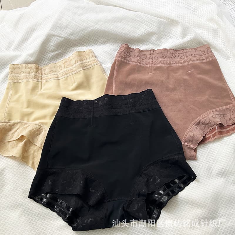 New Cross-border European and American Plus Size Butt-Lifting Waist-Shaping Mid-Rise Bikini Lace Trim Slimming Panties