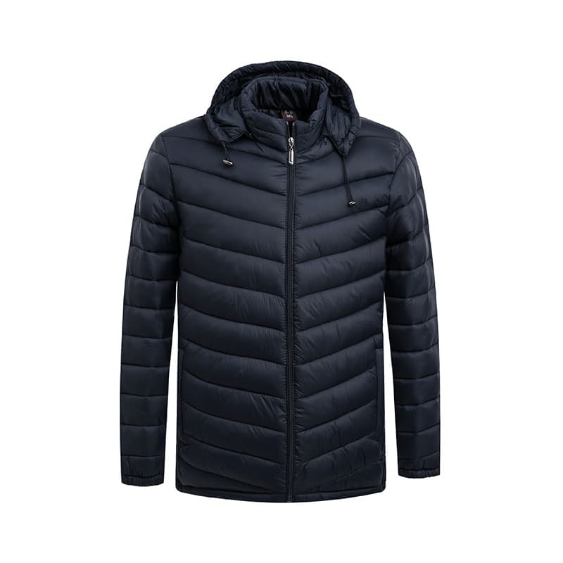 Men's Cotton Jacket Lightweight Hooded Polyester Filled Coat Spring Autumn Casual Wear Straight Hem Zipper Closure Solid Color