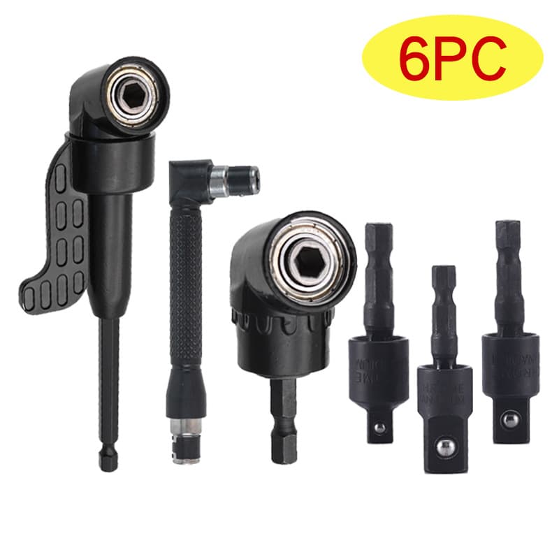 6-piece set 105-degree bit corner adapters, universal joint extensions, L-shaped wrench sets, combination screwdriver bend adapters.