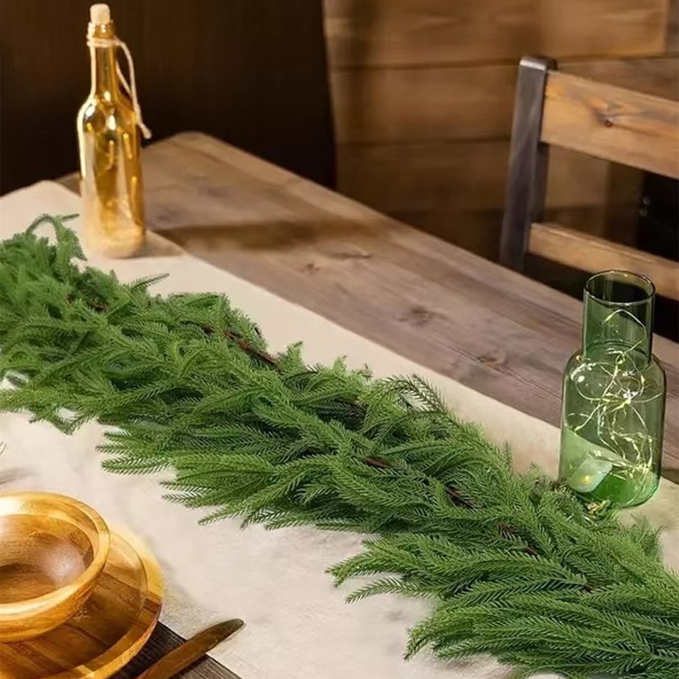 Amazon artificial Christmas Norfolk pine garland resin soft glue feel pine needles cypress rattan Christmas decoration