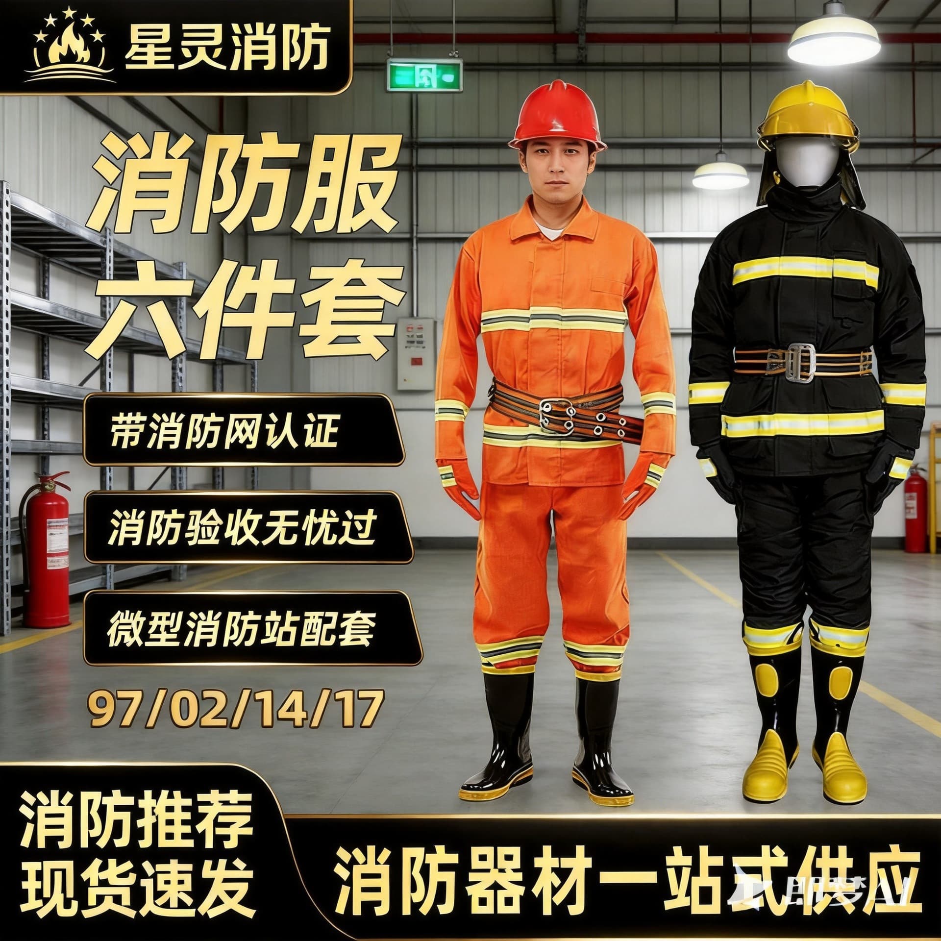 Firefighter Suit Set, 17 Types of Firefighter Protective Clothing, Six-Piece Set, 14 Types of Firefighter Fire-Fighting Suits, Fire Certification