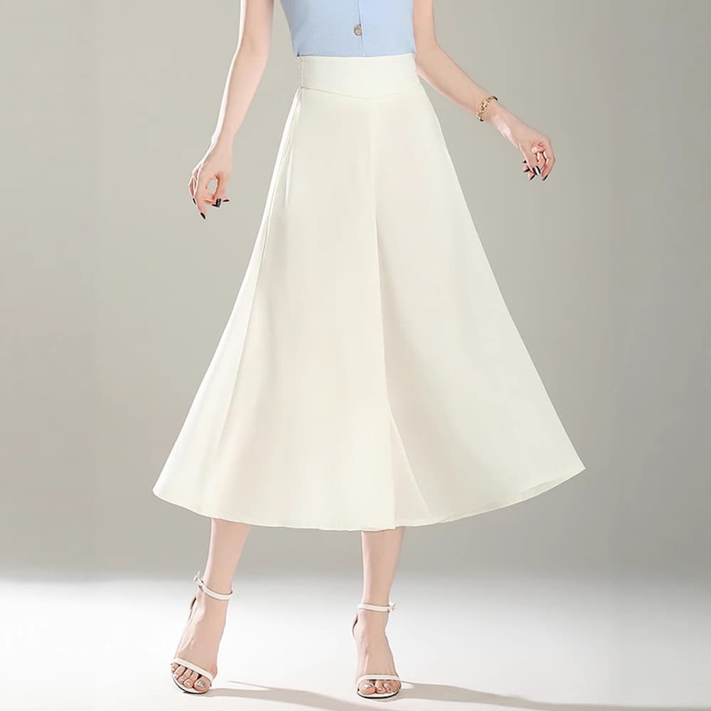 2025 New Summer Thin Pants Slimming Pants Skirt Women's Mid-Length Wide-Leg Pants Eight-Quarter Pants White Chiffon Culottes