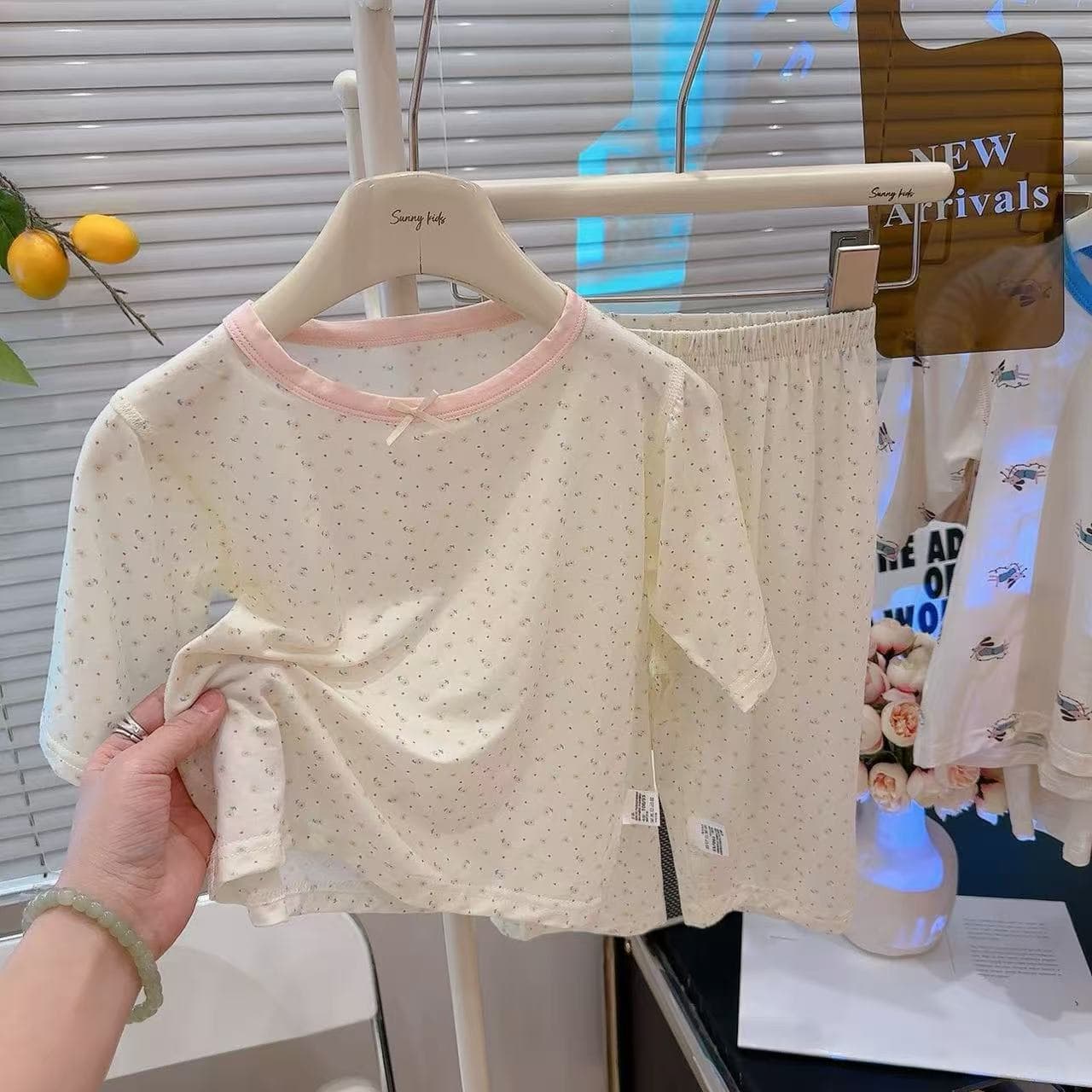 Children's Pajamas Yassel Three-Quarter Sleeve Set Thin Lace Baby Boy Girl Summer Pajamas for Kids