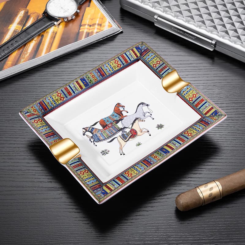 CIGARLOONG Cigar Ashtray Bone China Large Diameter Cigar Groove Living Room Dedicated Snuffer Ornament