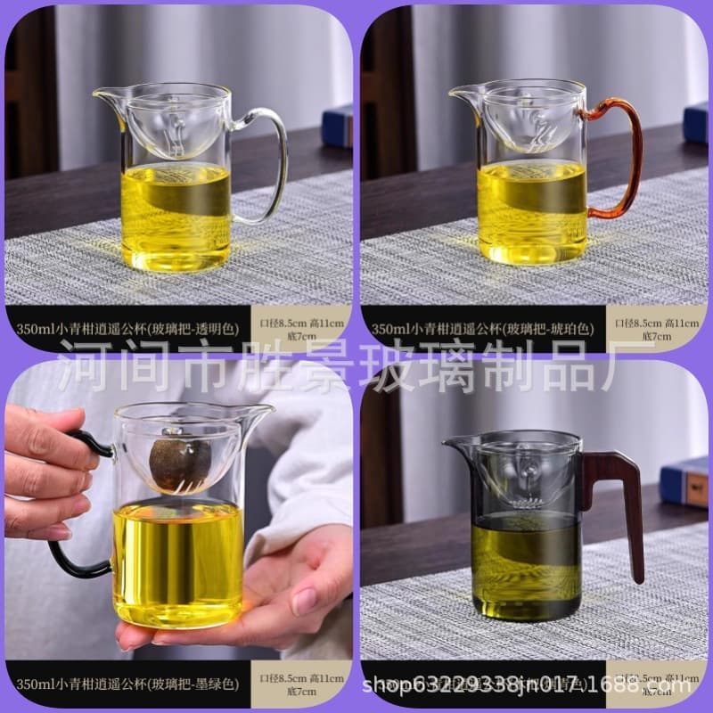 Small Green Mandarin Orange Series Teapot with Rotating Design, Heat-Resistant Glass and Wooden Handle Integrated Filter Fairness Cup for Kungfu Tea