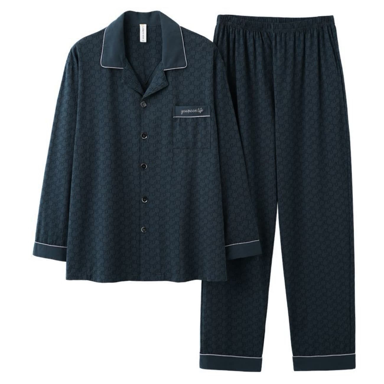 Men's 100% Knitted Cotton Pajamas Spring/Autumn Long Sleeve Set Plus Size Loose Comfortable Homewear