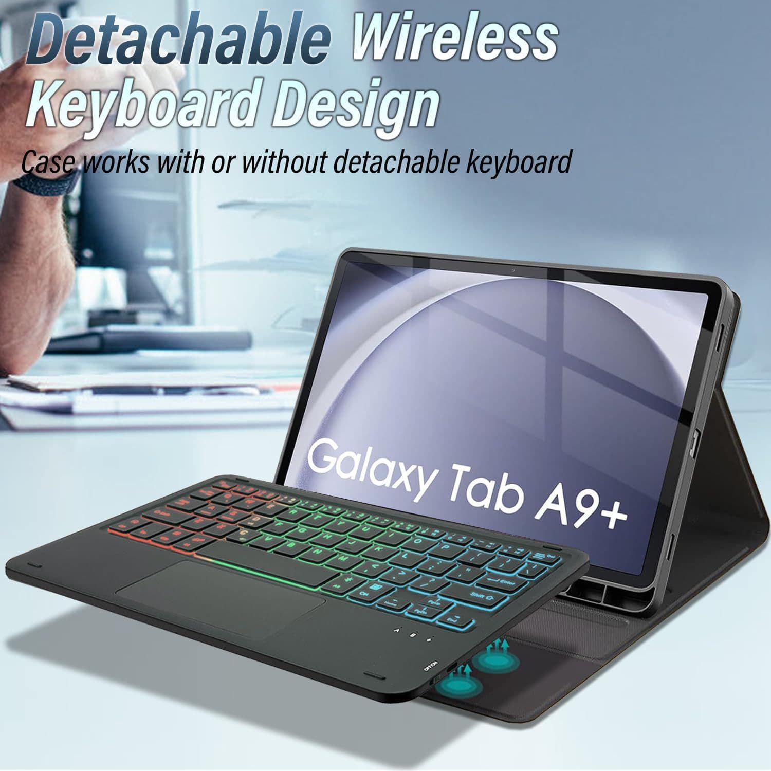 Compatible with Samsung Galaxy Tab A9 Plus Backlit Touchpad Keyboard Case A9+ Shell A11+ Bluetooth Keyboard