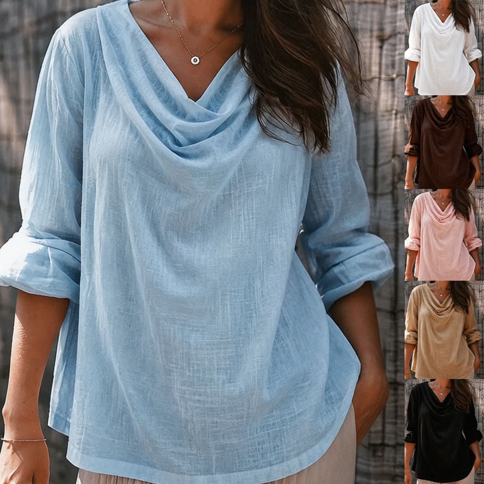 2026 cross-border new product European and American style swing collar long-sleeved tops summer loose casual breathable pleated women's tops