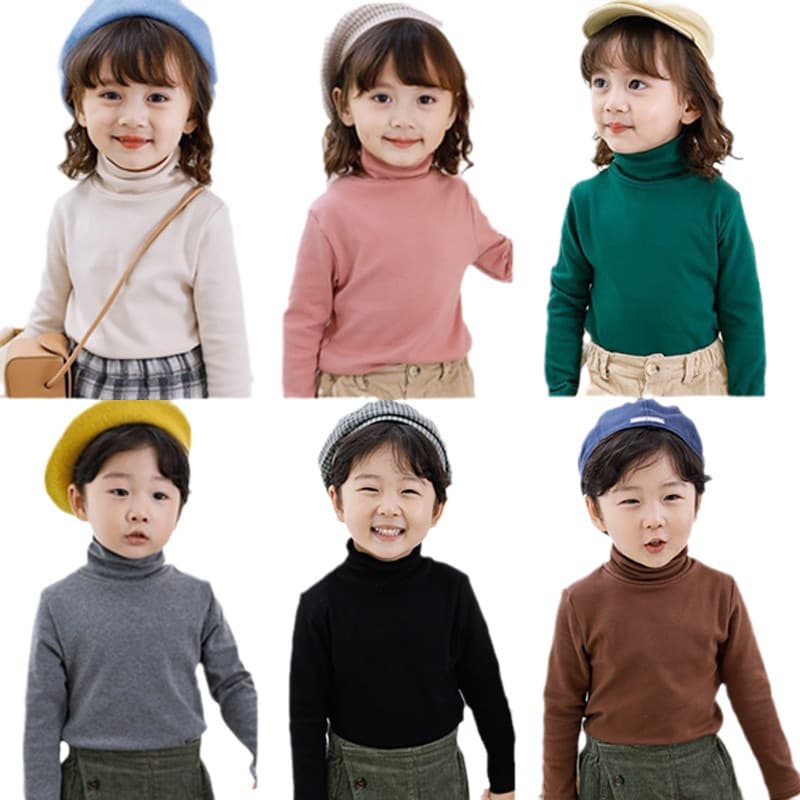 Children's German Velvet Semi-High Neck Base Layer Neck Warmer Baby Autumn Winter Long Sleeve T-Shirt Top Autumn Clothing Underwear Outerwear